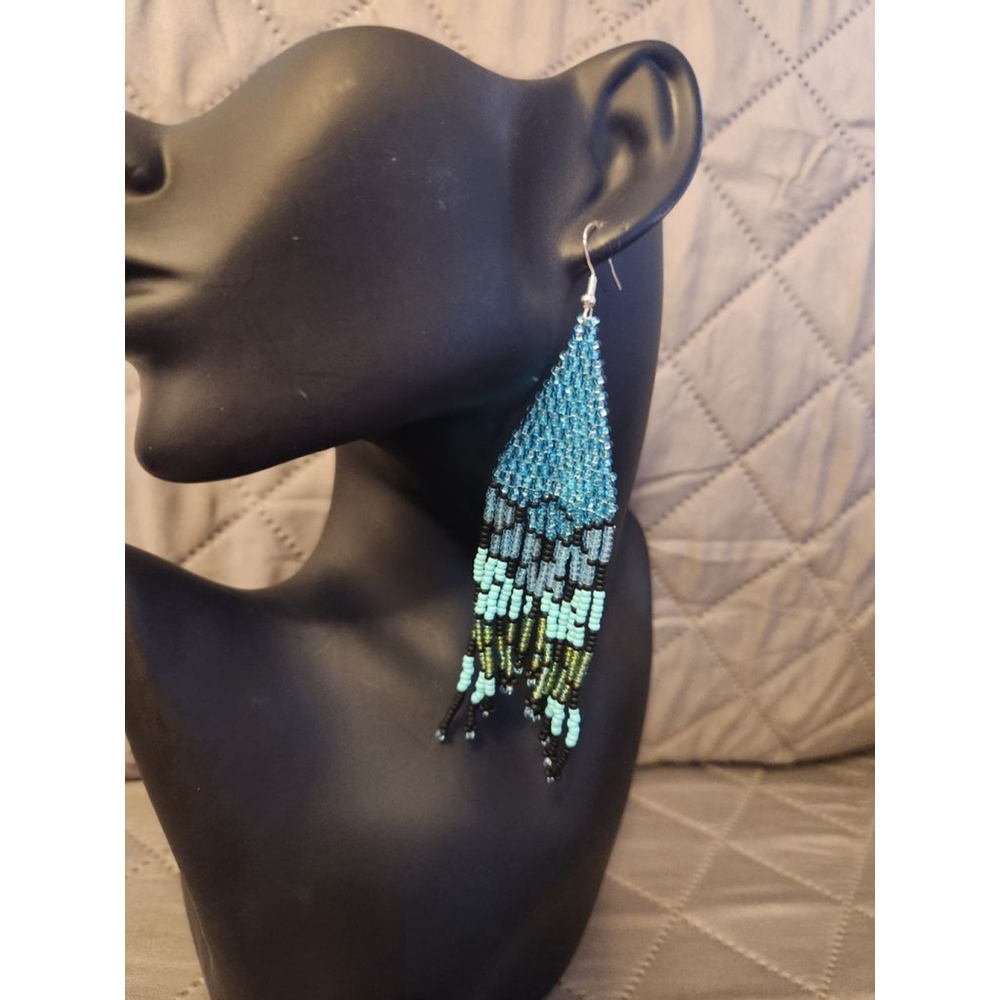 Handcrafted Artisan Mermaid Beaded Fringe Earrings 925 hooks